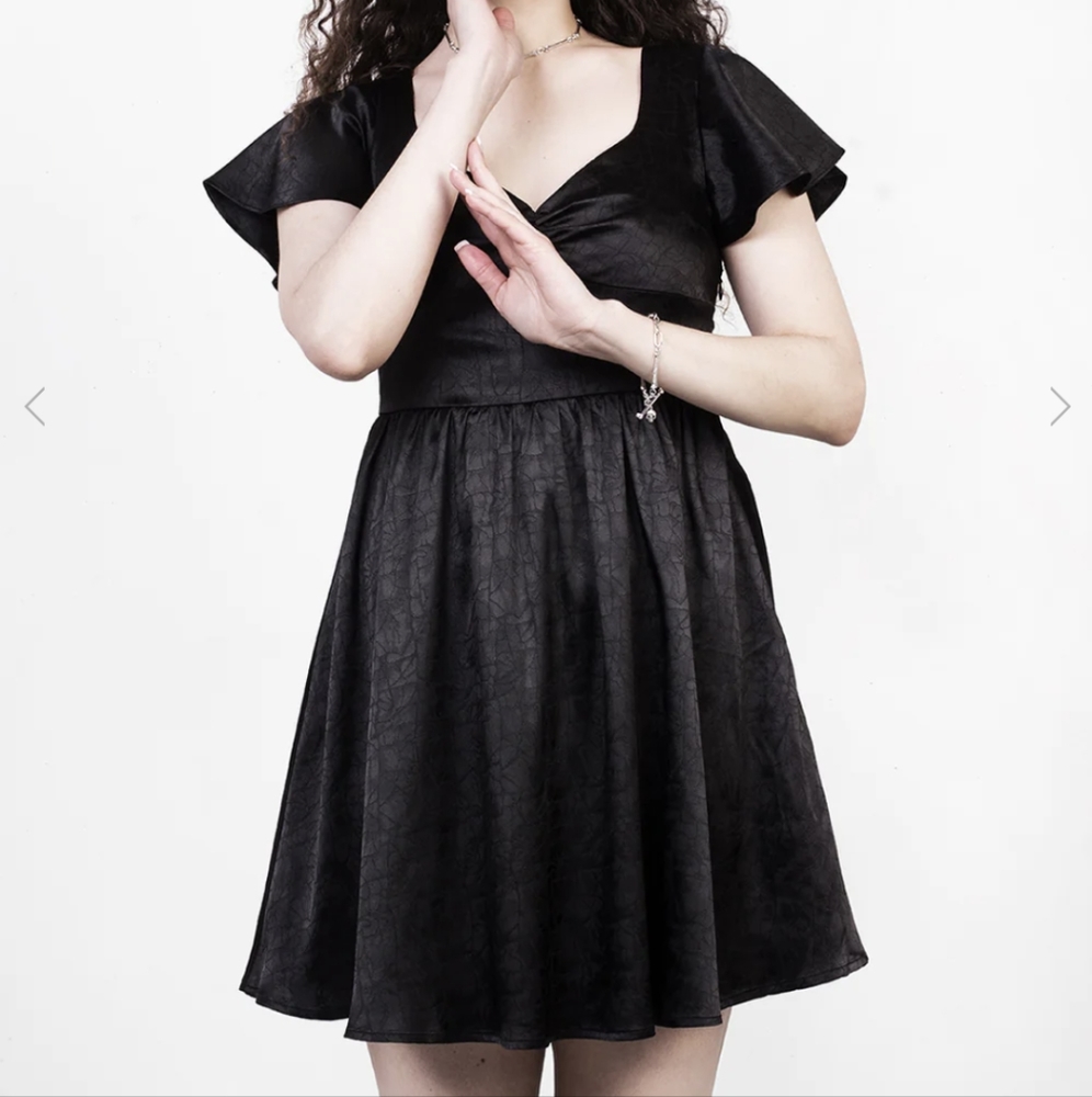 Disturbia black fit and flare Dorian satin goth dress size uk14 us10